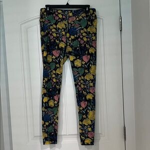 LuLaRoe Black Leggings with Yellow and Green Floral Design